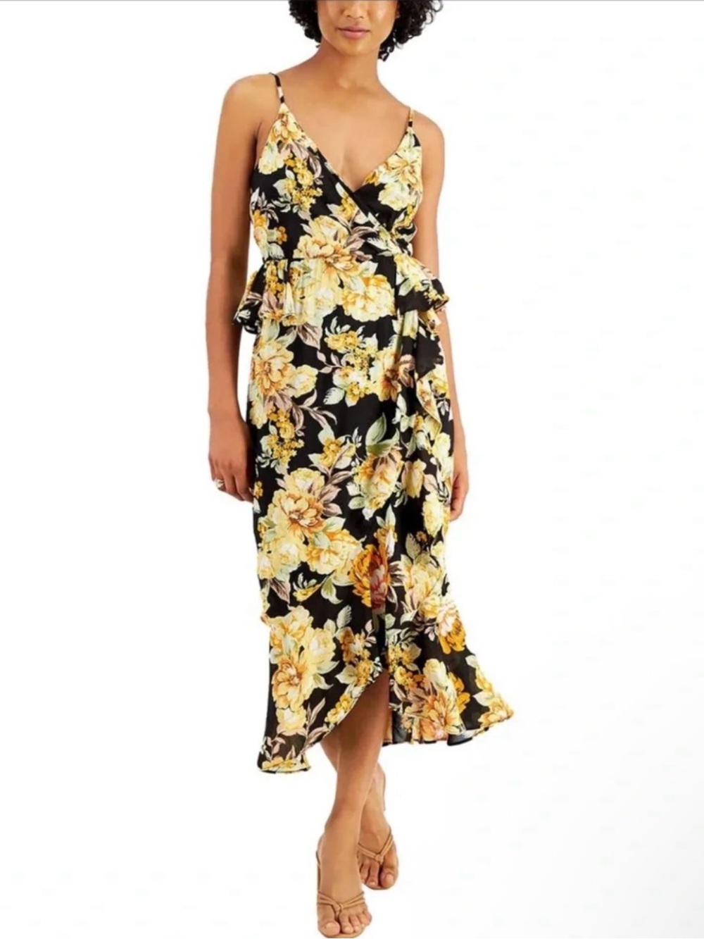 BARDOT FLORAL PRINT RUFFLED MIDI DRESS